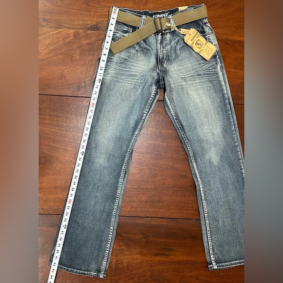 FLYPAPER Jeans Bootcut Distressed Size 32 x 34 Short Inseam NWT Canvas Belt - Picture 12 of 12